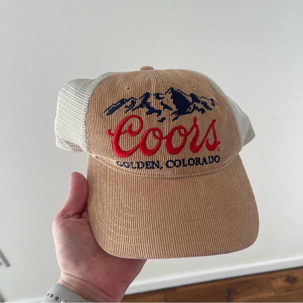Coors Banquet Hat Cap Corduroy Trucker Snapback Golden Colorado Beige Tan NWT